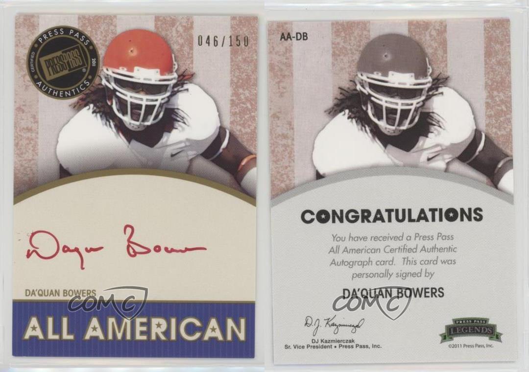 2011 Press Pass Legends All American Red Ink /150 Da'Quan Bowers Rookie Auto RC - Picture 3 of 4