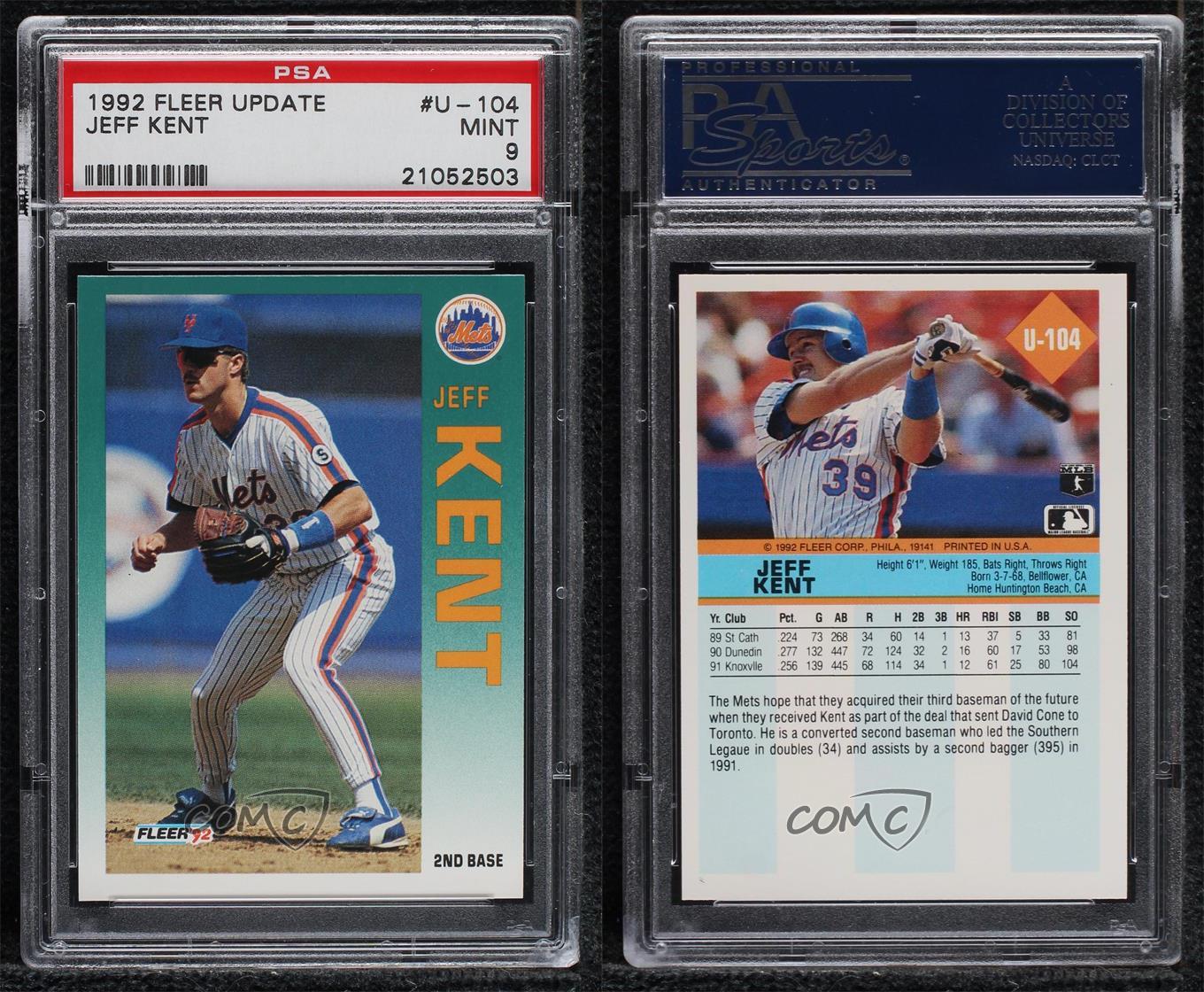 1992 Fleer Update Jeff Kent #U-104 PSA 9 MINT Rookie RC - Picture 4 of 4