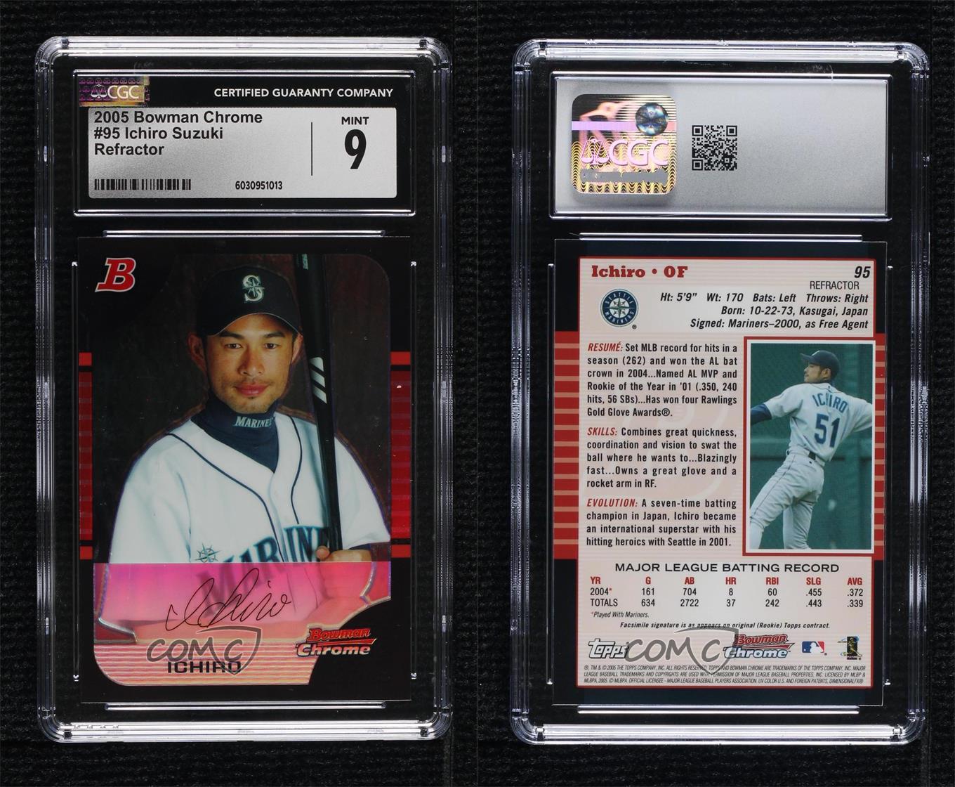 2005 Bowman Chrome Refractor Ichiro Suzuki #95 CGC 9 Mint HOF - Picture 3 of 3