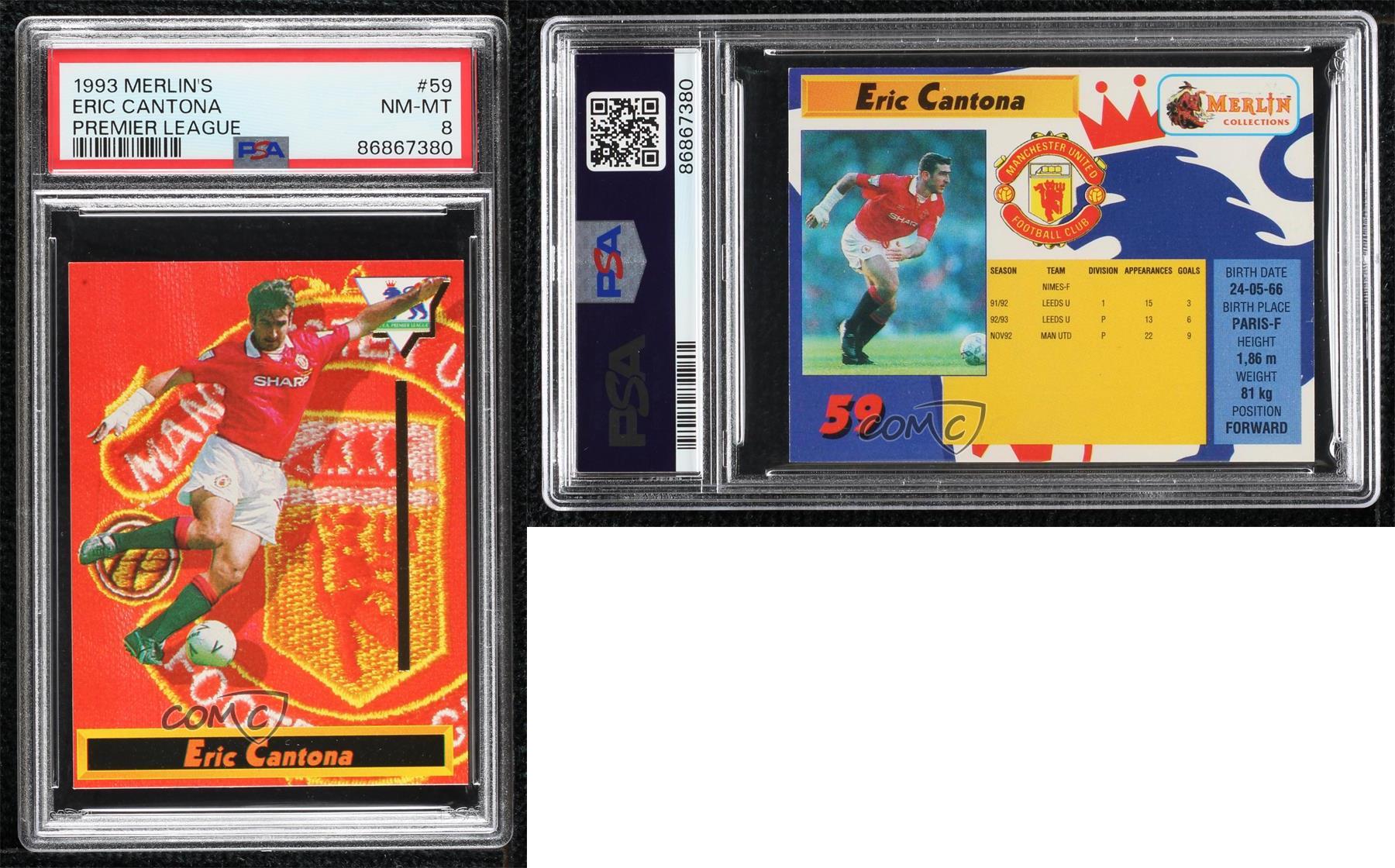 Vente en gros 1993-94 Merlins Premier League Eric Cantona #59 PSA 8 Rookie RC