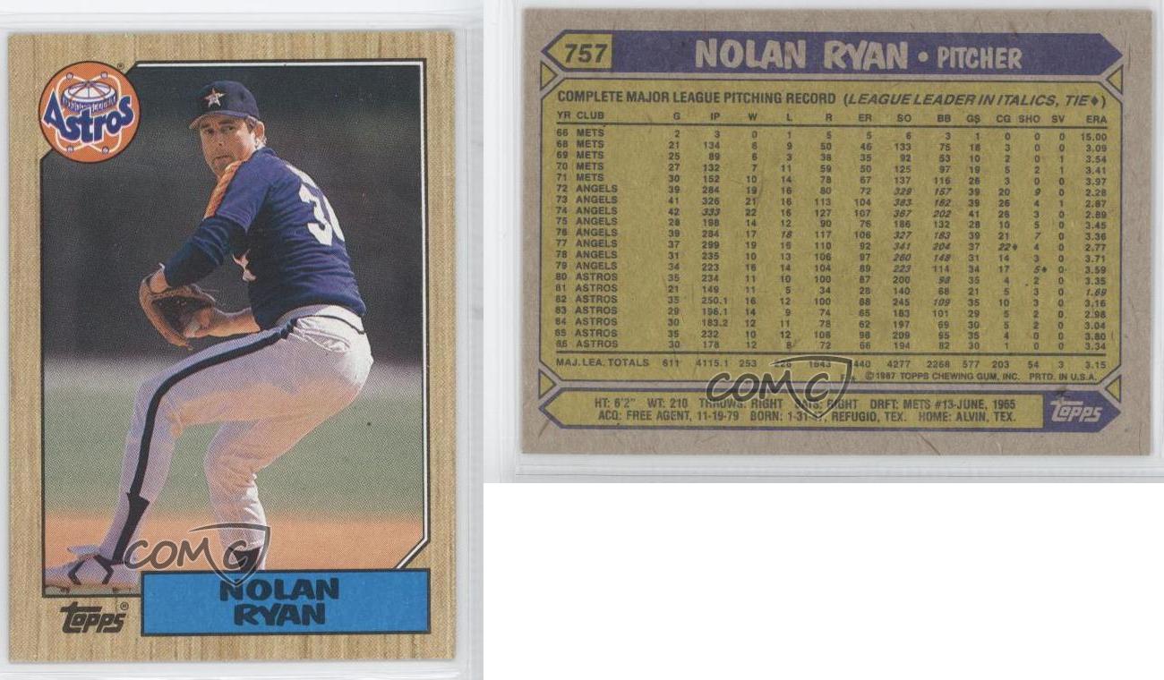 1987 Topps 757 Nolan Ryan Houston Astros Baseball Card eBay