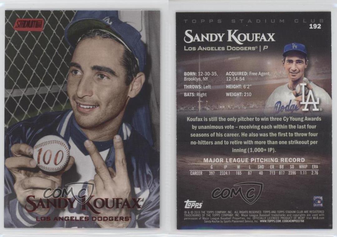 2019 Topps Stadium Club #192 Sandy Koufax Los Angeles Dodgers Baseball Card
