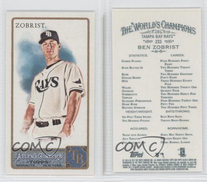  2011 Topps Allen & Ginter Glossy Baseball Card #233 Ben Zobrist  : Collectibles & Fine Art