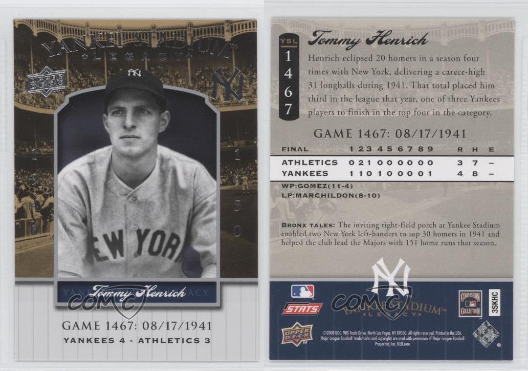 2008 Upper Deck Yankee Stadium haute qualité Legacy Tommy Henrich #YSL1467
