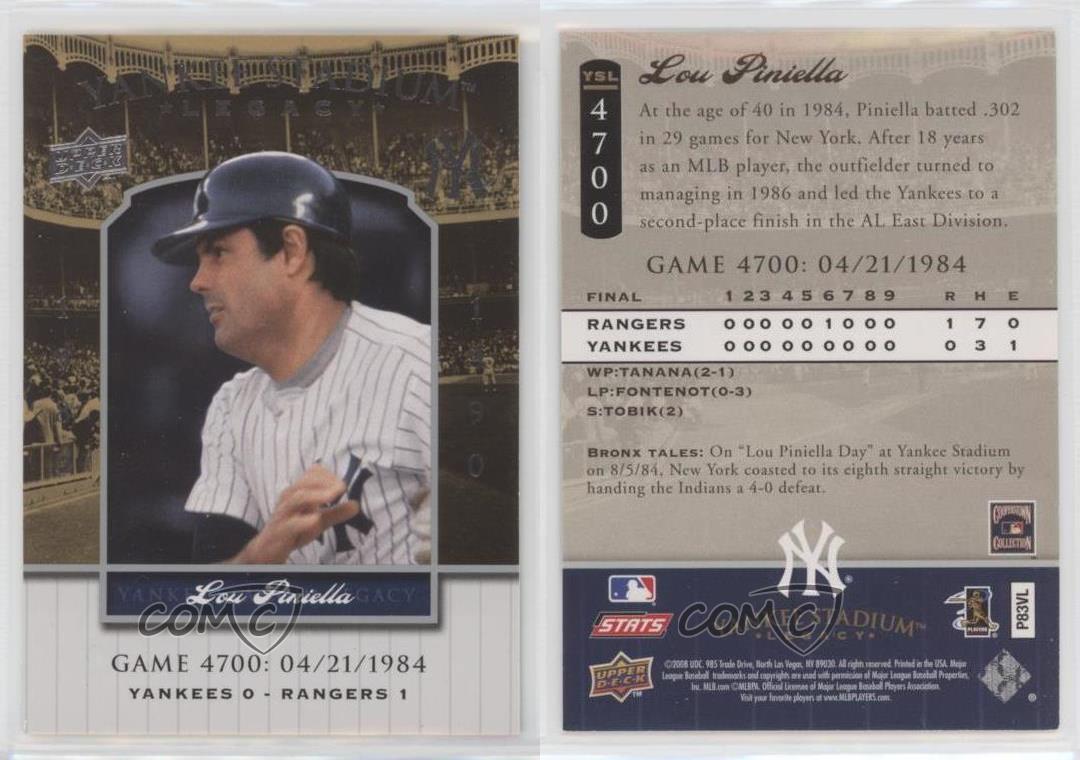2008 Upper économies Deck Yankee Stadium Legacy Lou Piniella #YSL4700