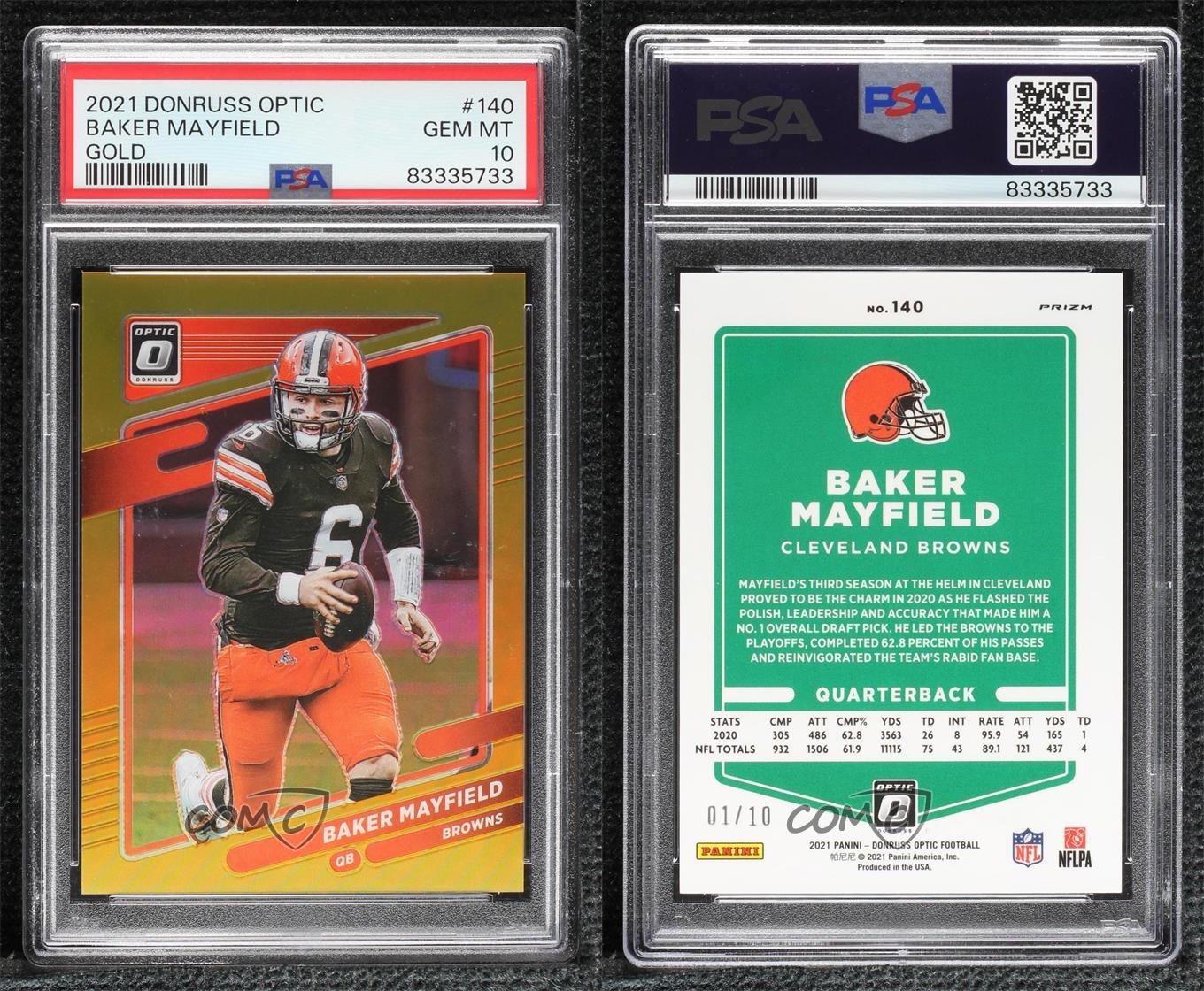 Panini Donruss 2024 Optic Gold Prizm 2021 /10 Baker Mayfield #140 PSA 10 GEM MT