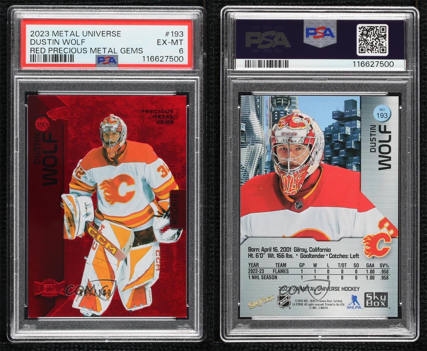 2023-24 Skybox Metal Universe - Rookies Dustin Wolf #193 Precious Metal Gems Red /100 (RC)