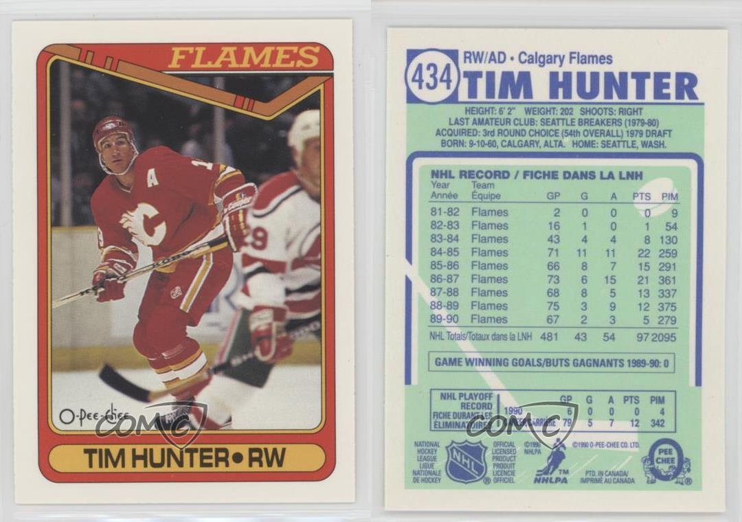 1990-91 O-Pee-Chee # 434 NM//MT Hockey Card Tim Hunter RC