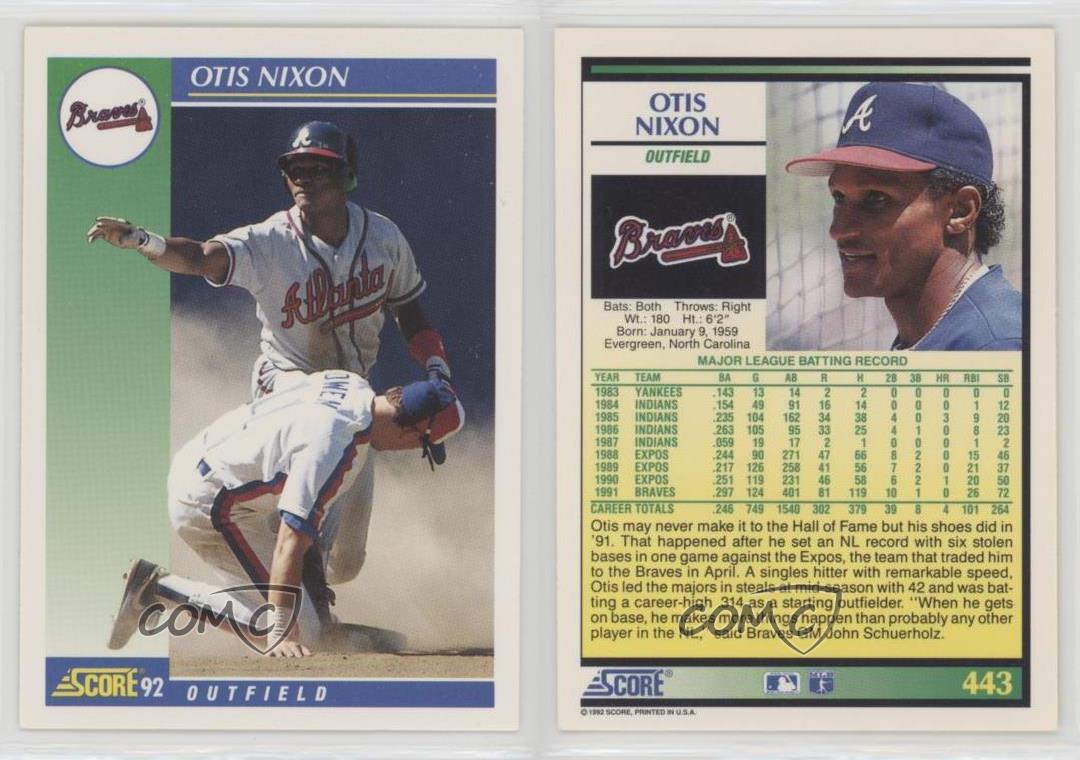 1992 Score #443 Otis Nixon VG Atlanta Braves - Under the Radar Sports