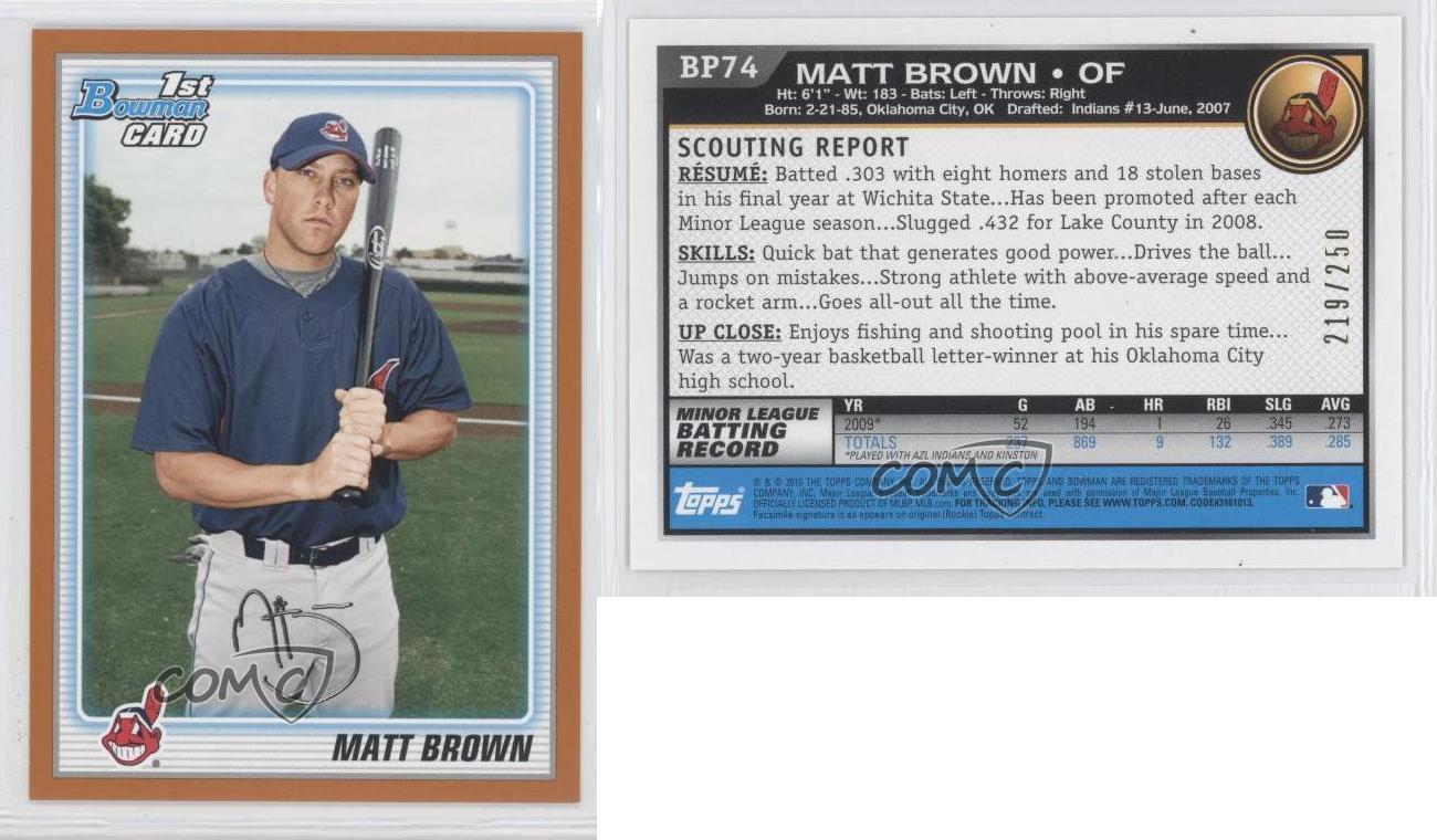 Matt Brown Cleveland Indians 2010 Bowman Baseball