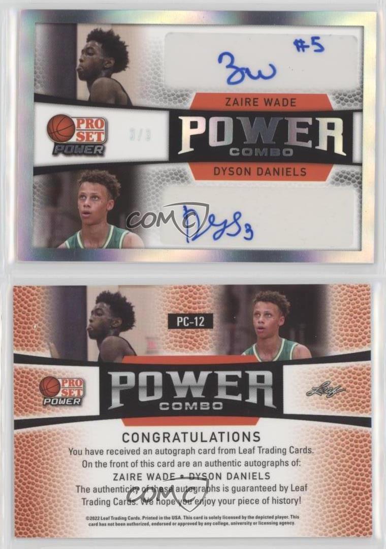 2021-22 Leaf Pro Set Power Combos Dual Zaire Wade Dyson Daniels #PC-12 Auto - Picture 3 of 3