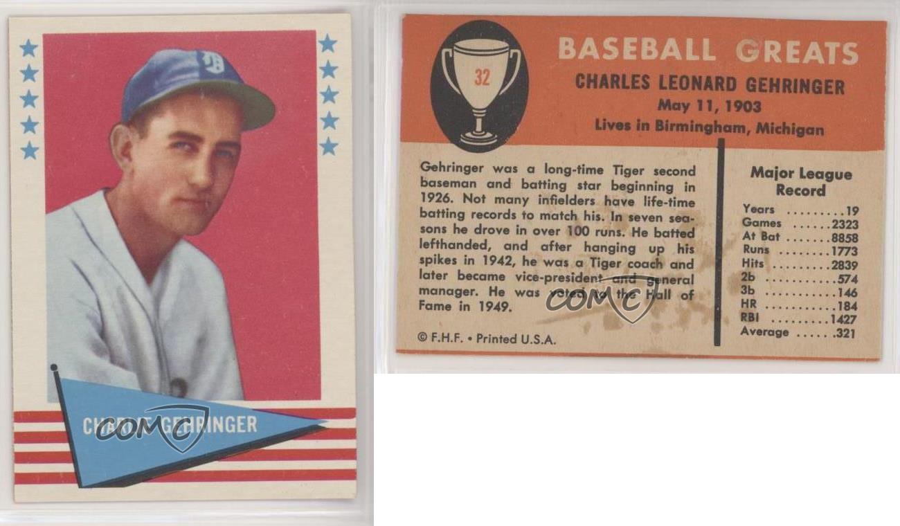  1961 Fleer # 32 Charlie Gehringer Detroit Tigers (Baseball Card)  EX Tigers : Collectibles & Fine Art