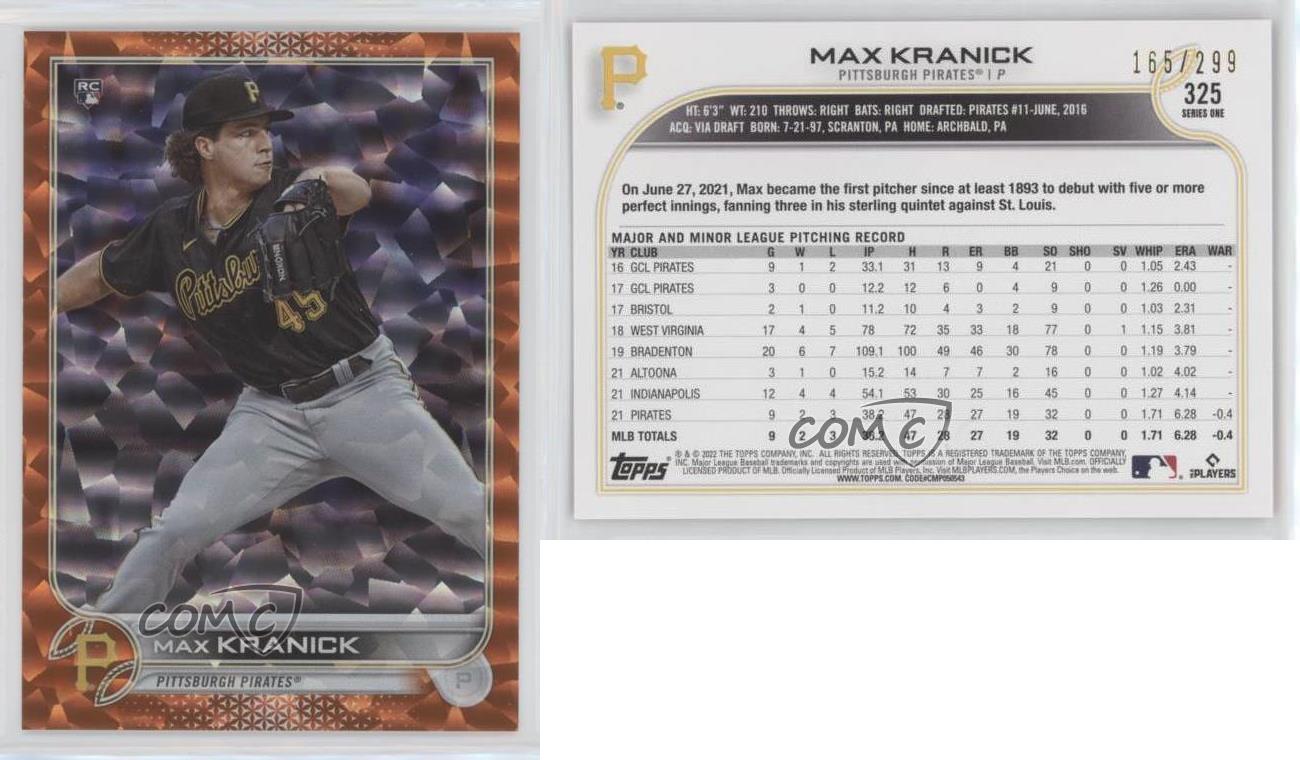 2022 Topps Max Kranick Rookie #325 Pittsburgh Pirates Baseball Card