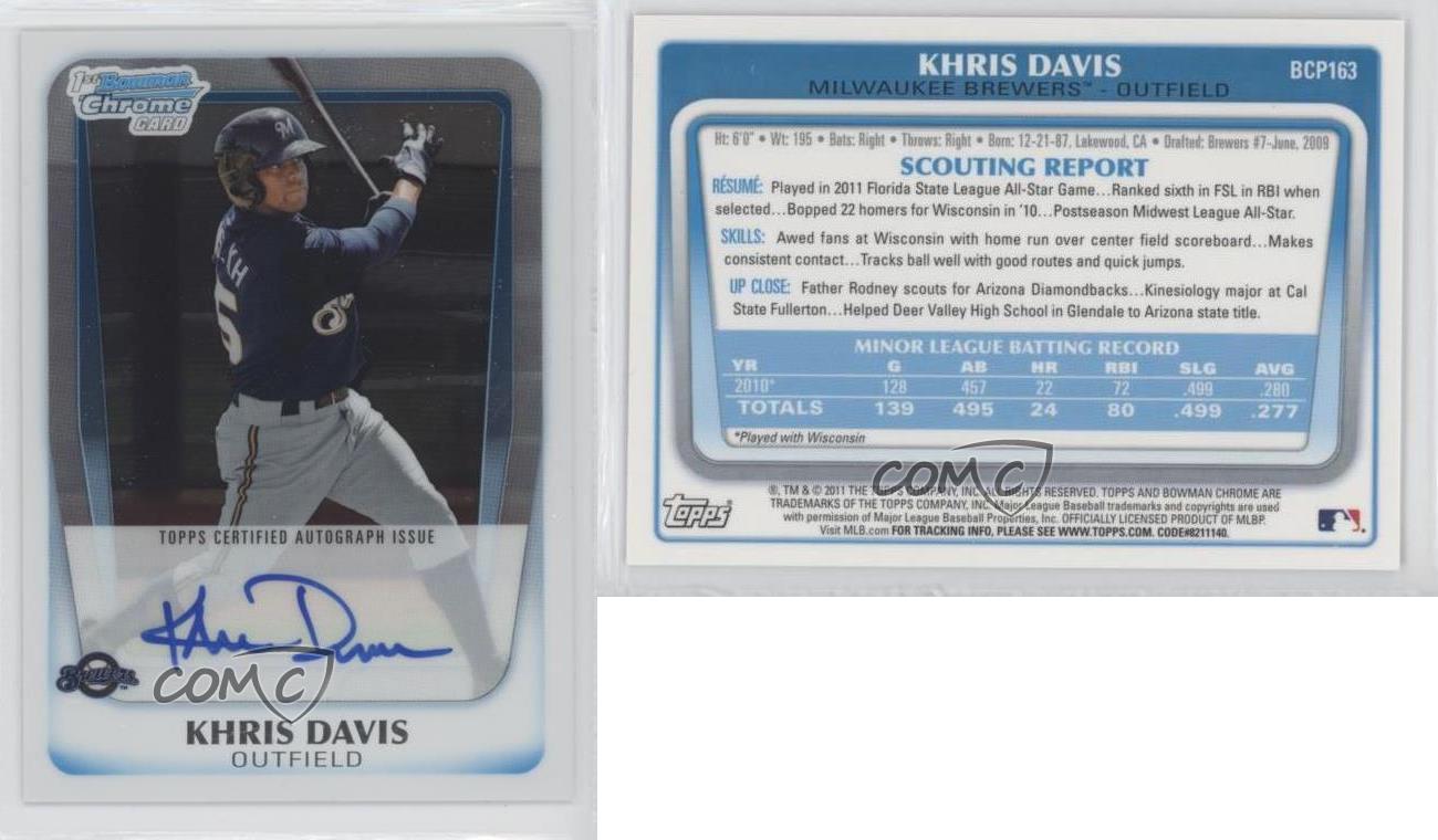 2011 Bowman Chrome Prospects Auto Khris Davis #BCP163 Auto