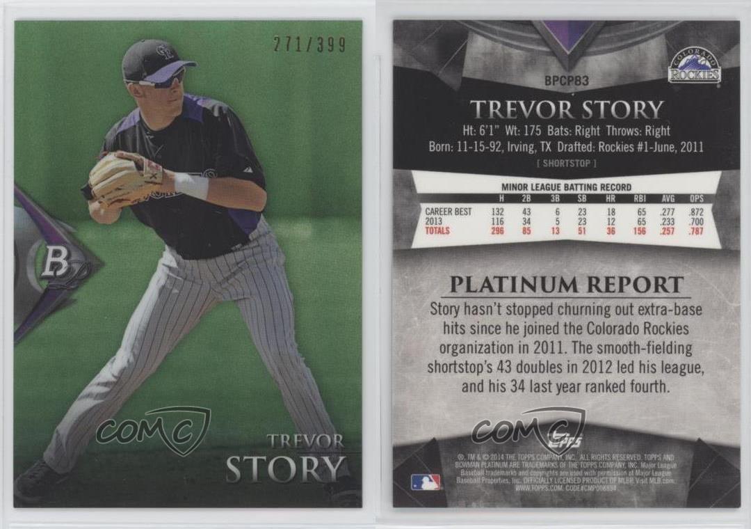 Trevor Story baseball card (Colorado Rockies) 2014 Topps Bowman Platinum  #BPCP83 Rookie Card