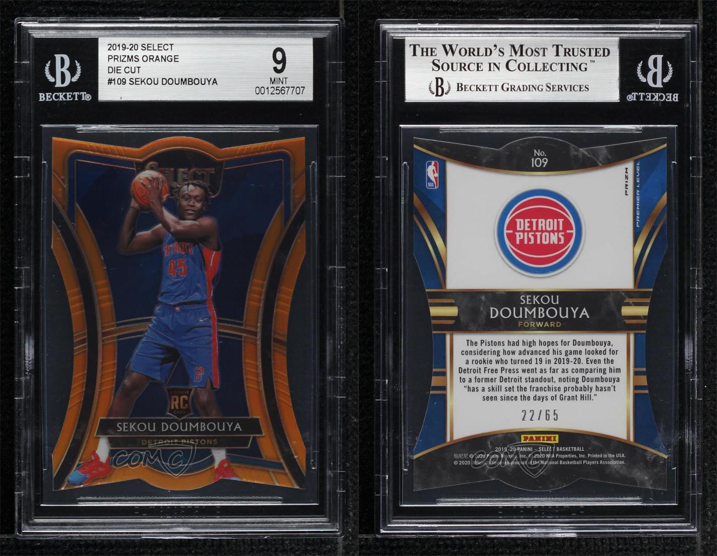 2019 Select Premier Level Orange Prizm /65 Sekou Doumbouya BGS 9 soldes COMME NEUF Rookie RC