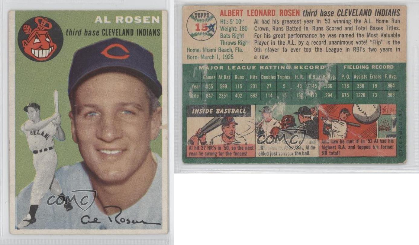 1954 Topps 15 Al Rosen Cleveland Indians Baseball Card eBay