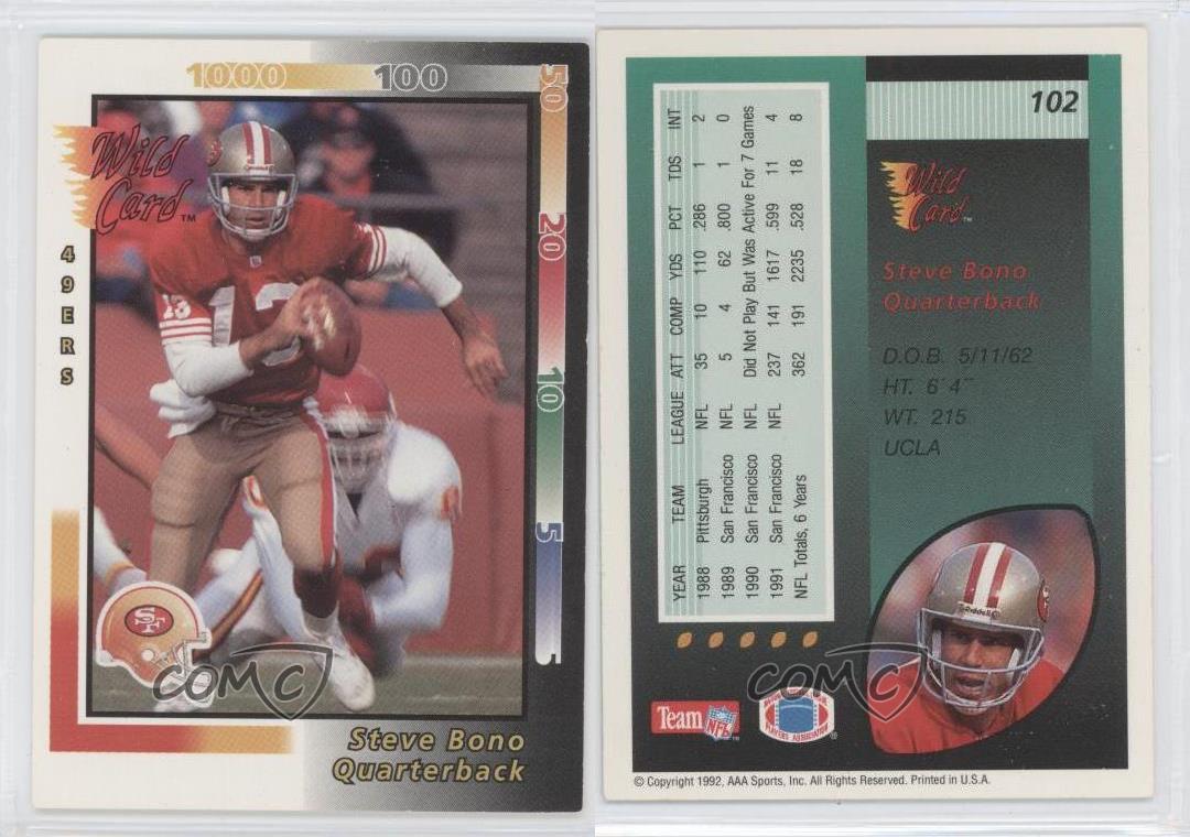 1992 Wild Card Steve Bono #102 Rookie RC - Picture 3 of 4