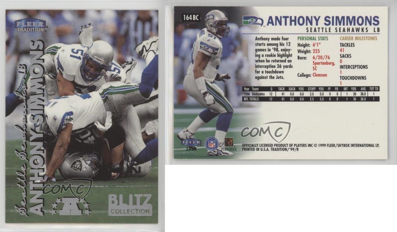 ANTHONY SIMMONS 1999 Fleer Tradition BLITZ COLLECTION #164 - SEAHAWKS