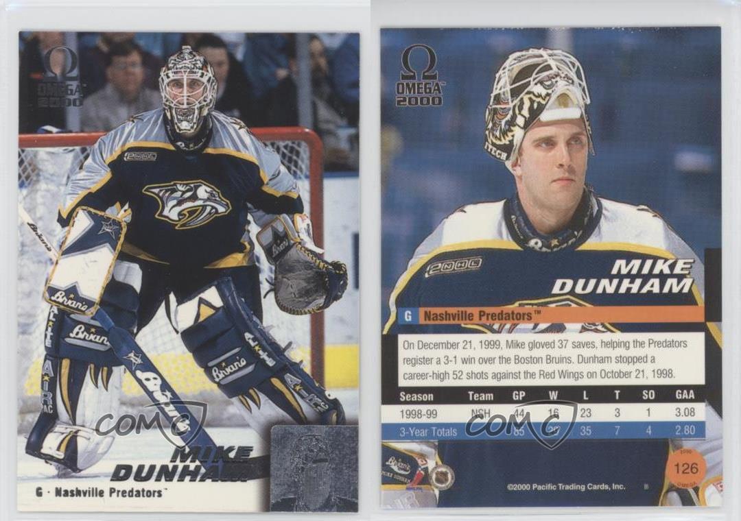 1999-00 Pacific Omega #126 Mike Dunham Nashville Predators Hockey Card ...