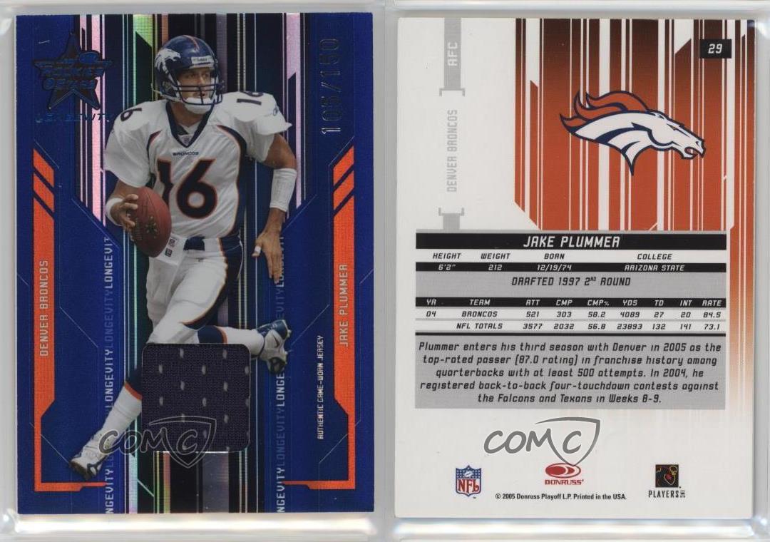 2005 Leaf Rookies & Stars Longevity Sapphire Materials /150 Jake Plummer #29 - Foto 3 di 4
