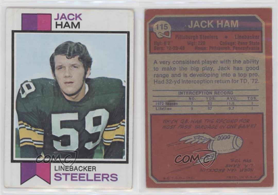 Autographed 1973 Topps JACK HAM Pittsburgh Steelers Rookie card #115