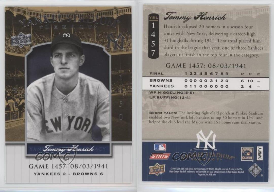 2008 Upper Deck vendre Yankee Stadium Legacy Tommy Henrich #YSL1457
