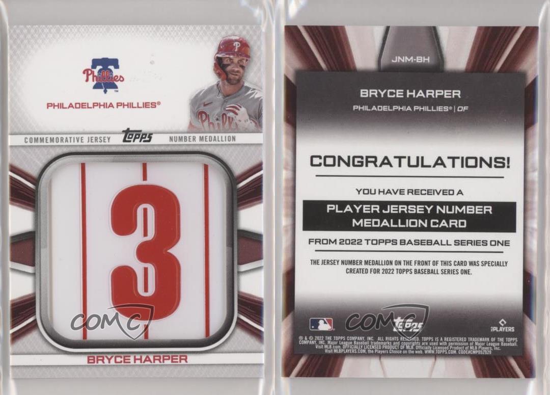 2022 Topps Series 1 #JNM-BH Bryce Harper Commemorative Jersey Number  Medallion