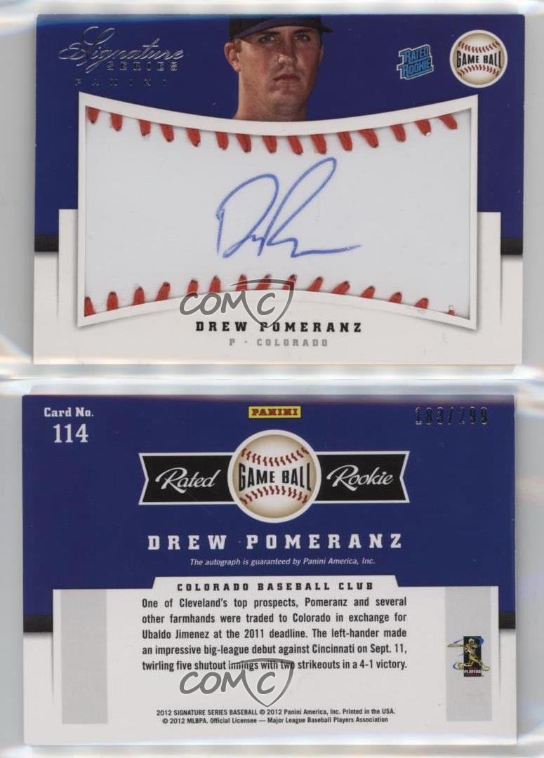 2012 Panini Signature Series Rated Game Ball /299 Drew Pomeranz Rookie Auto RC