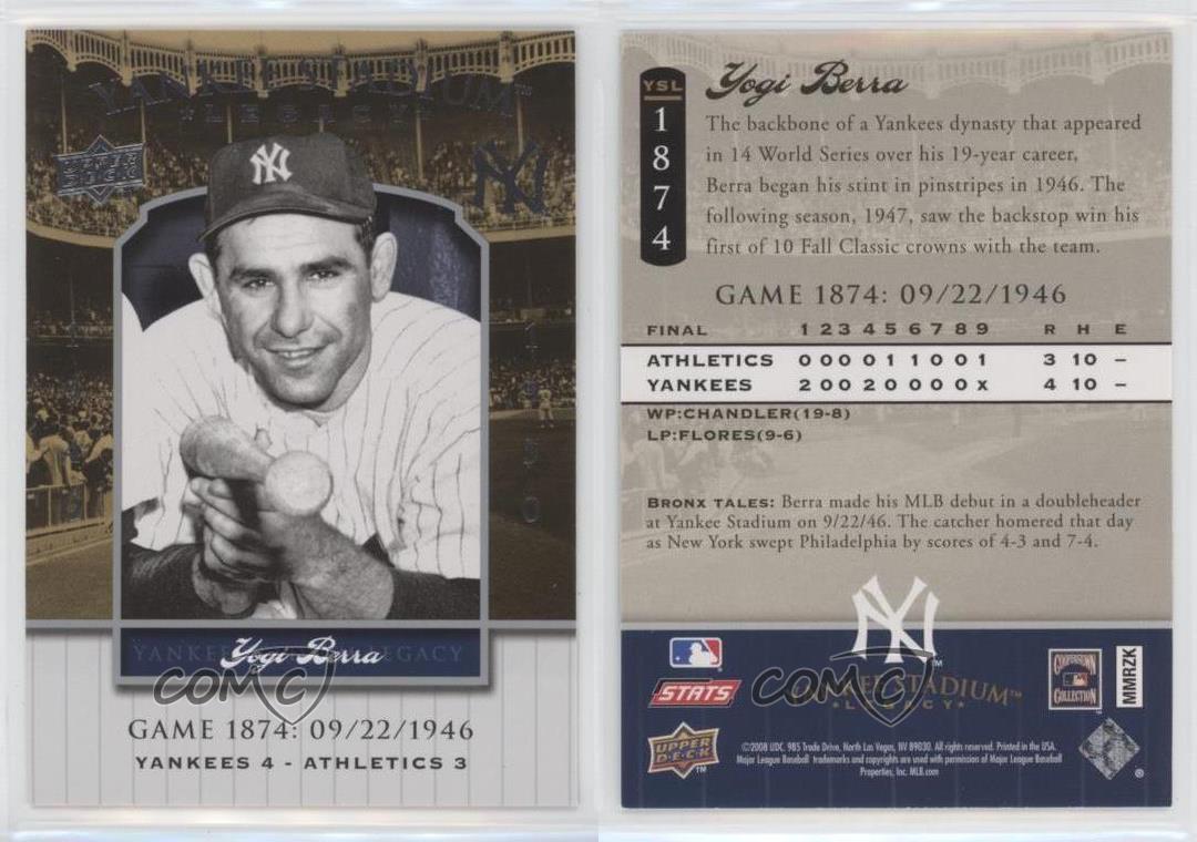 2008 Upper Deck Yankee Stadium Legacy Yogi tendance Berra #YSL1874 HOF