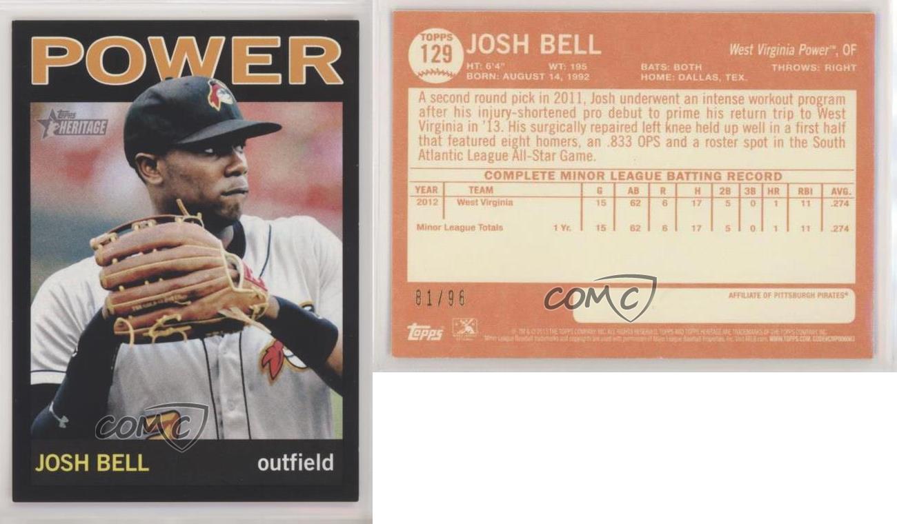 Josh Bell 2013 Topps RC Lot Heritge Minor League #129 & Pro Debut #191 Pirates 