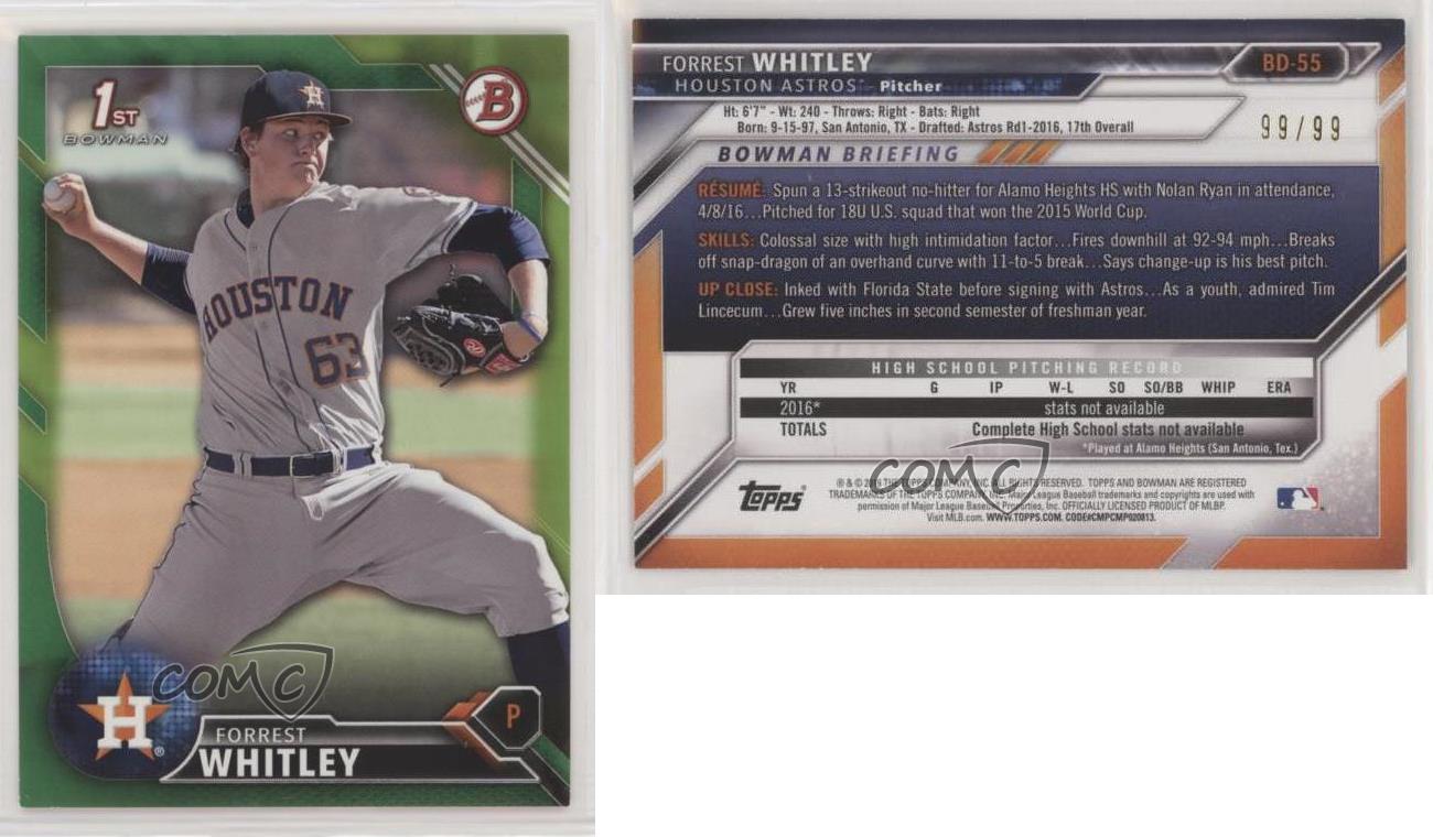 FORREST WHITLEY 2016 Bowman Draft RC Lot Houston Astros Rookie 20 QTY AVAIL 