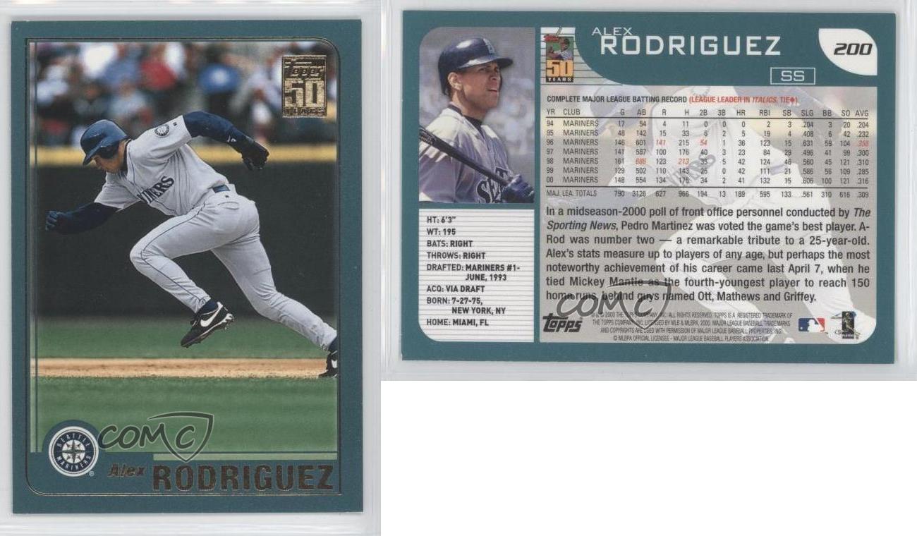 2001 Topps 200 Alex Rodriguez Seattle Mariners Baseball Card eBay