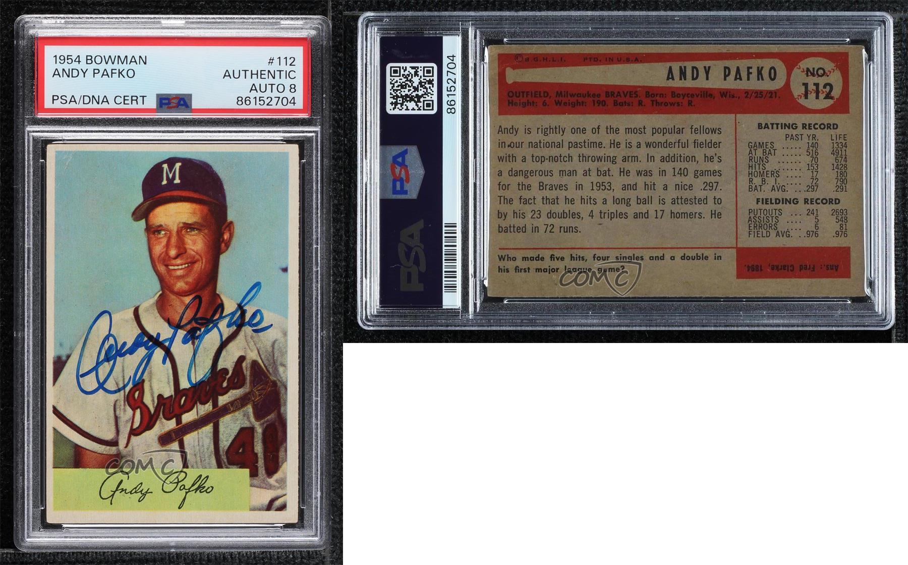 PSA/DNA 1954 Bowman Andy Pafko #112 PSA/DNA Authentic Card & Auto - Picture 3 of 4