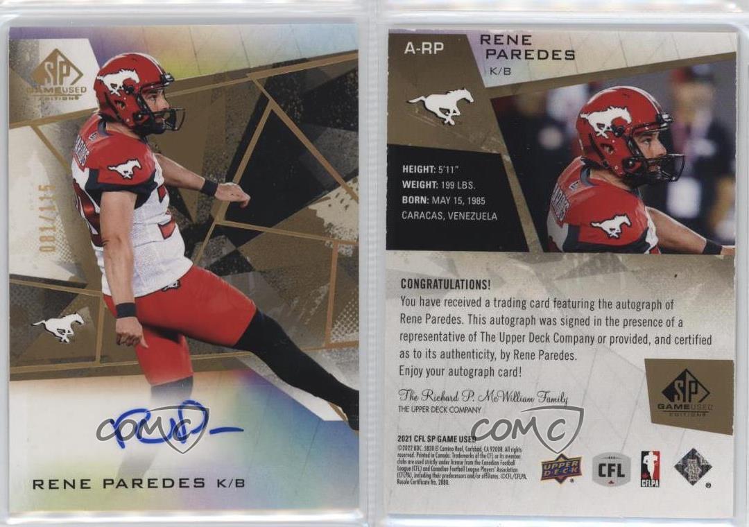 2021 SP Game Used Edition CFL Auto Gold /115 Rene Paredes #A-RP Auto - Picture 3 of 4