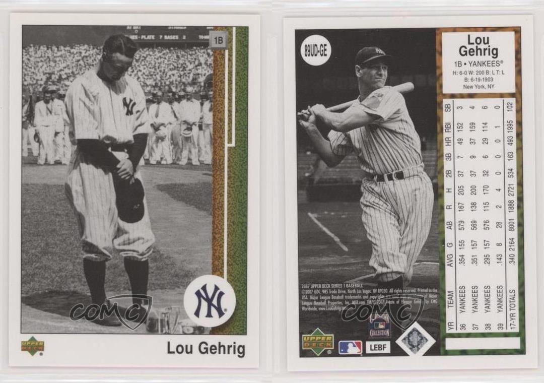 07 Upper Deck 19 Reprints Lou Gehrig ud Ge Hof Ebay
