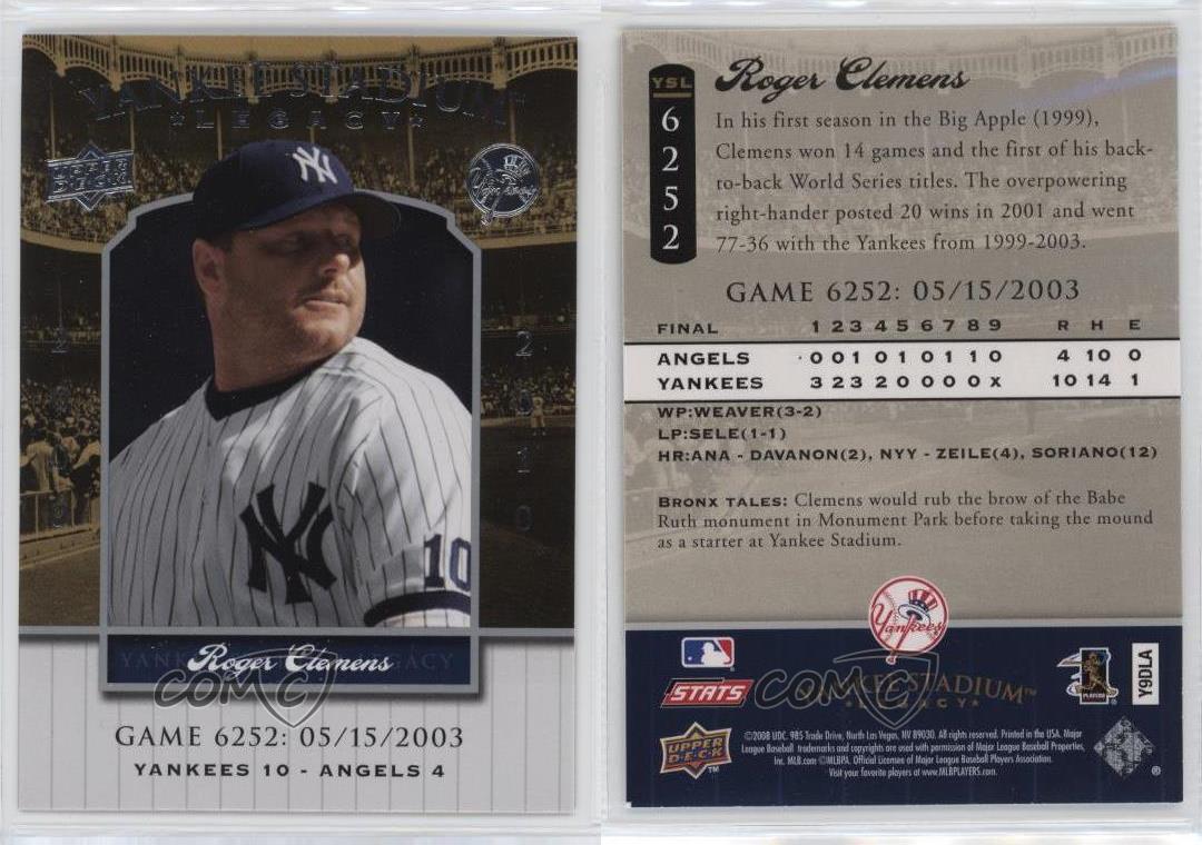 2008 Upper Deck Yankee expédition Stadium Legacy Roger Clemens #YSL6252