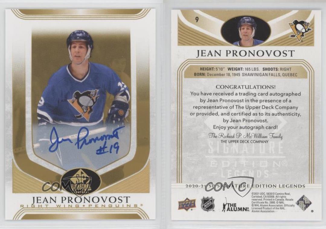 2020-21 SP Signature Edition Legends Gold Spectrum Foil Jean Pronovost #9 Auto