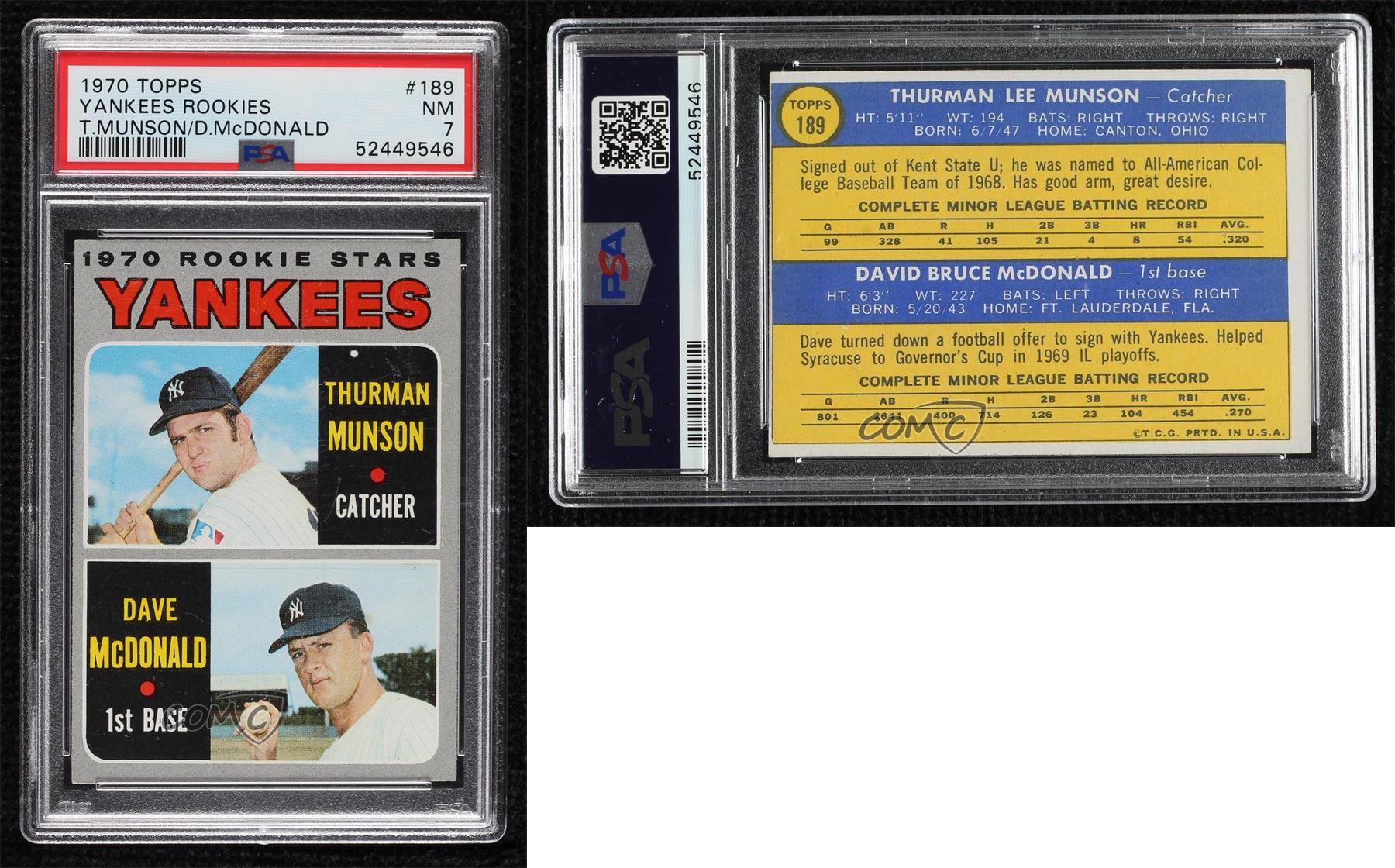 1970 Topps Thurman Munson New York Yankees #189 Baseball Card PSA 7