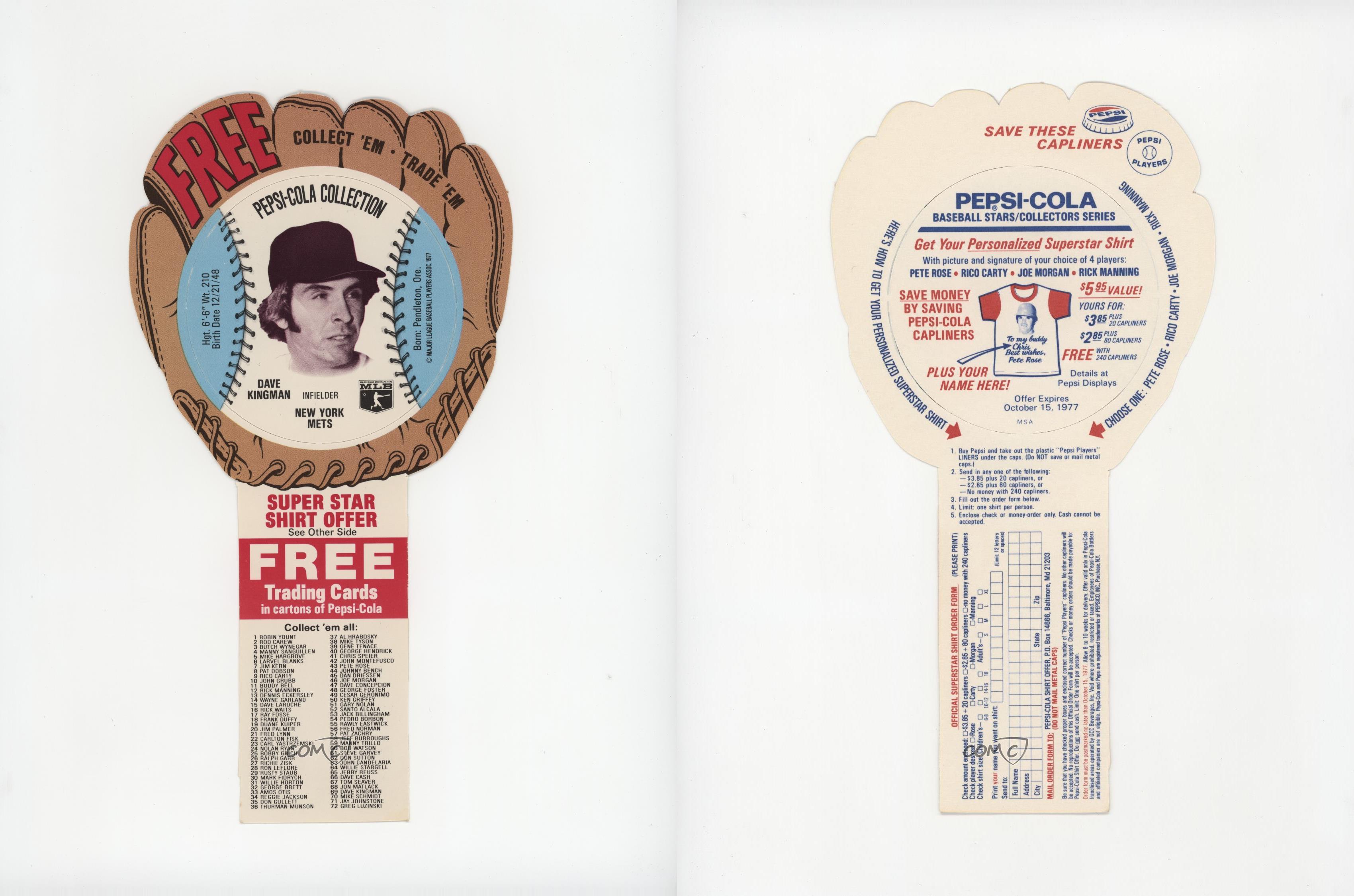1977 MSA Discs Pepsi-Cola Dave Kingman #69 - Bild 4 von 4