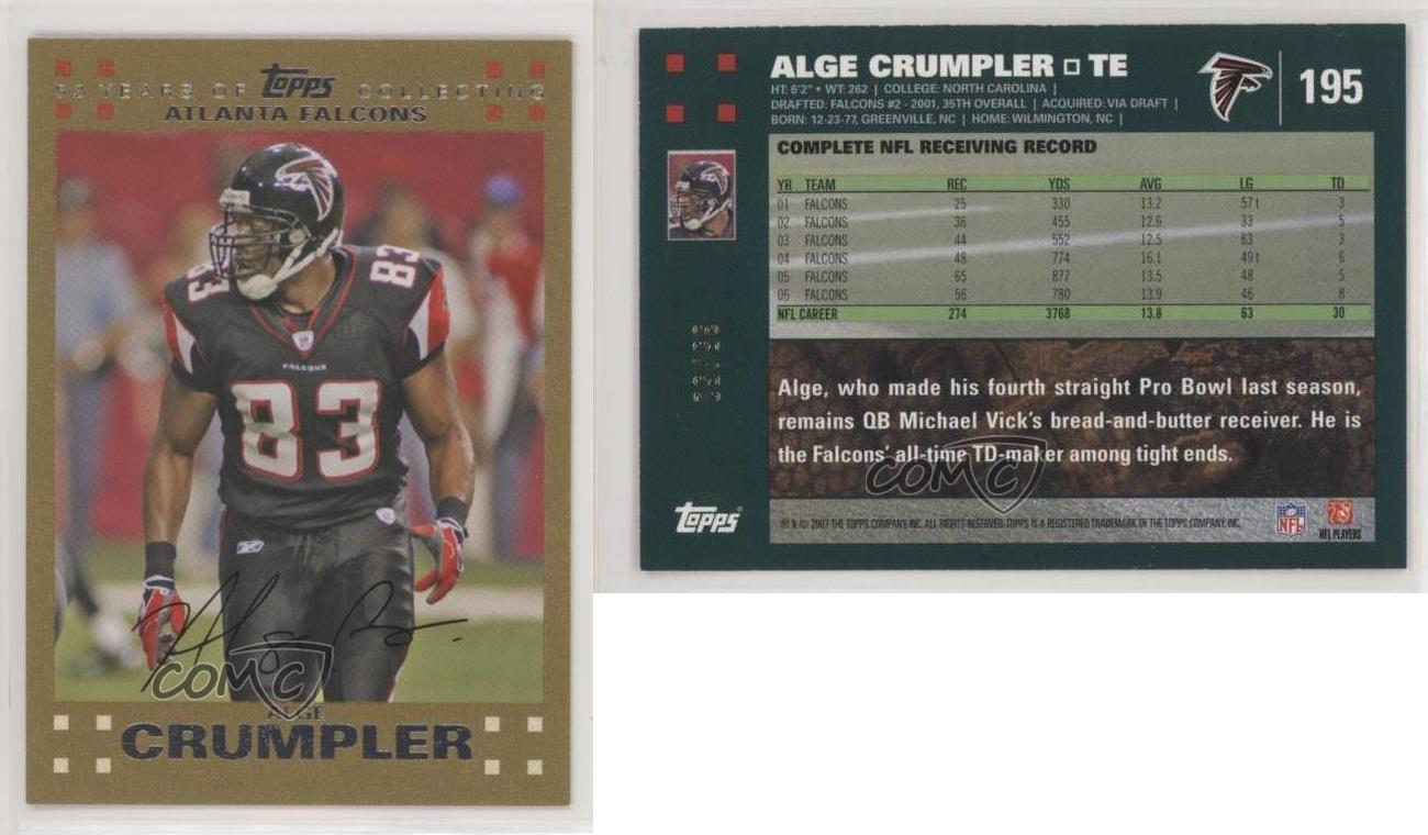 Alge Crumpler 2007 Topps #195 - Atlanta Falcons at 's Sports  Collectibles Store