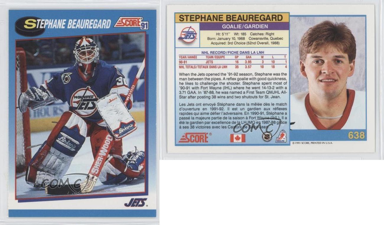 1991 Score Canadian Bilingual 638 Stephane Beauregard Winnipeg Jets