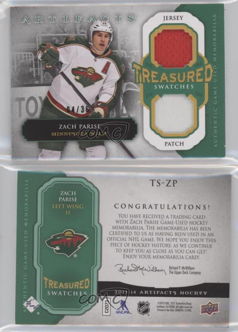 2013 Upper Deck Artifacts Treasured Swatches Jersey /36 Zach Parise #TS-ZP Patch