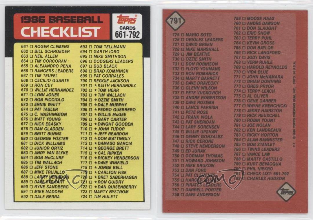 1986 Topps 791 Checklist Baseball Card eBay