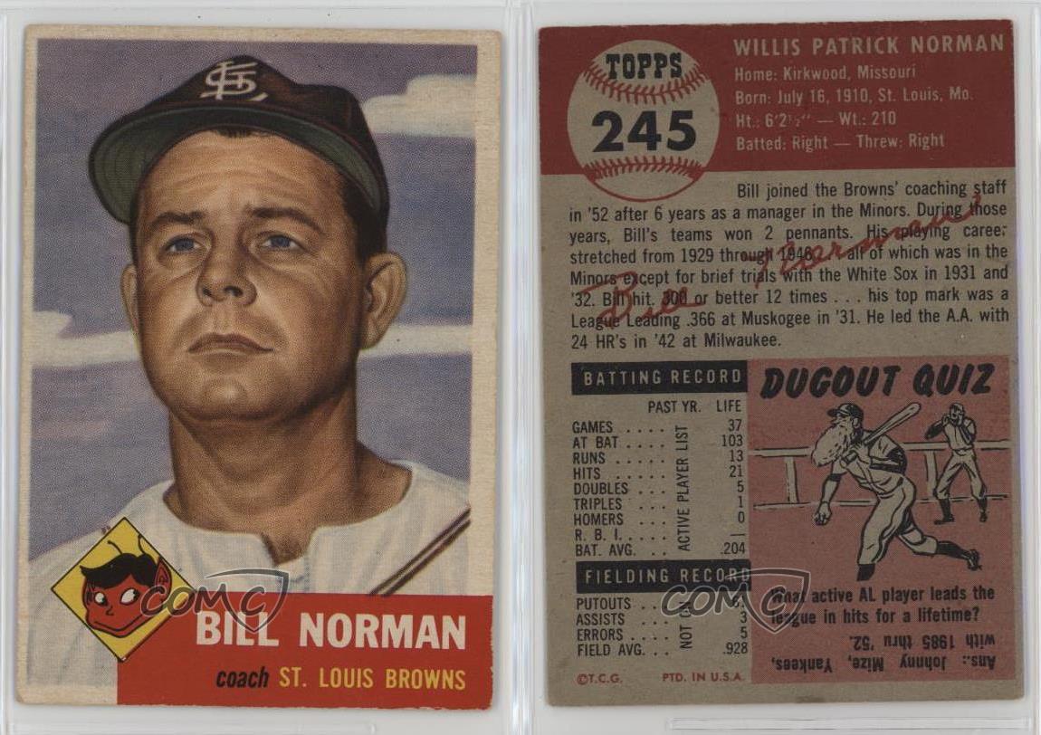 1953 Topps High # Bill Norman #245 Rookie RC - Bild 4 von 4
