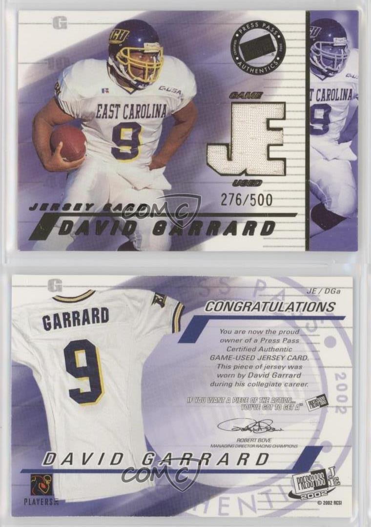 2002 Press Pass JE Game-Used Jerseys /500 David Garrard #JE/DGA Rookie RC