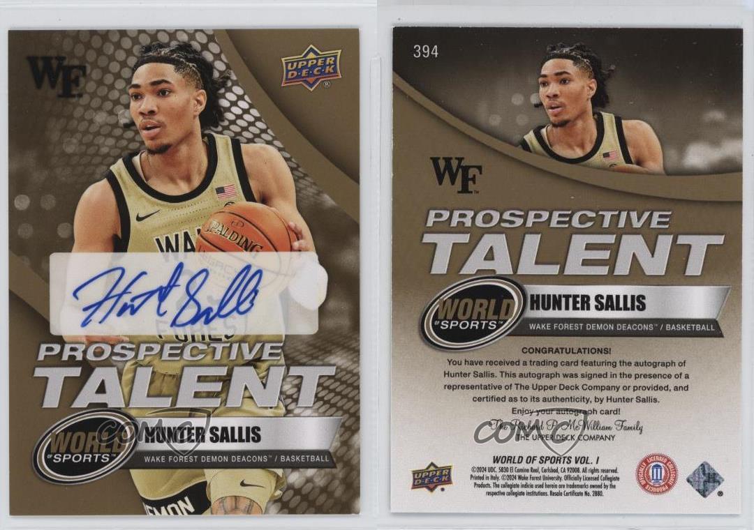 2025 Upper Deck World of Sports Prospective Talent Auto Hunter Sallis #394 Auto
