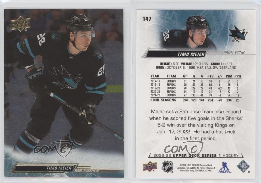 2022-23 Upper Deck #147 Timo Meier - San Jose Sharks BASE HOCKEY CARD QTY
