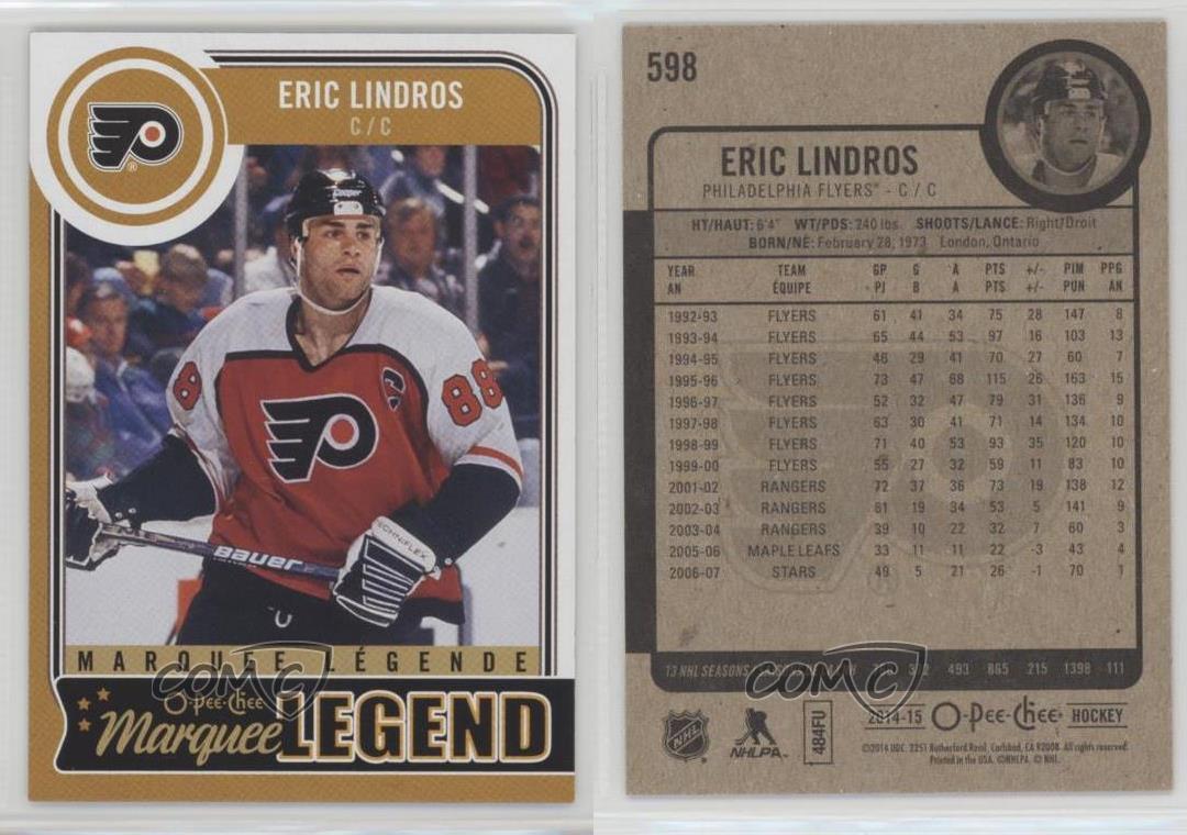 2014 15 o pee chee 598 eric lindros philadelphia flyers hockey card flyers schedule 2014 15