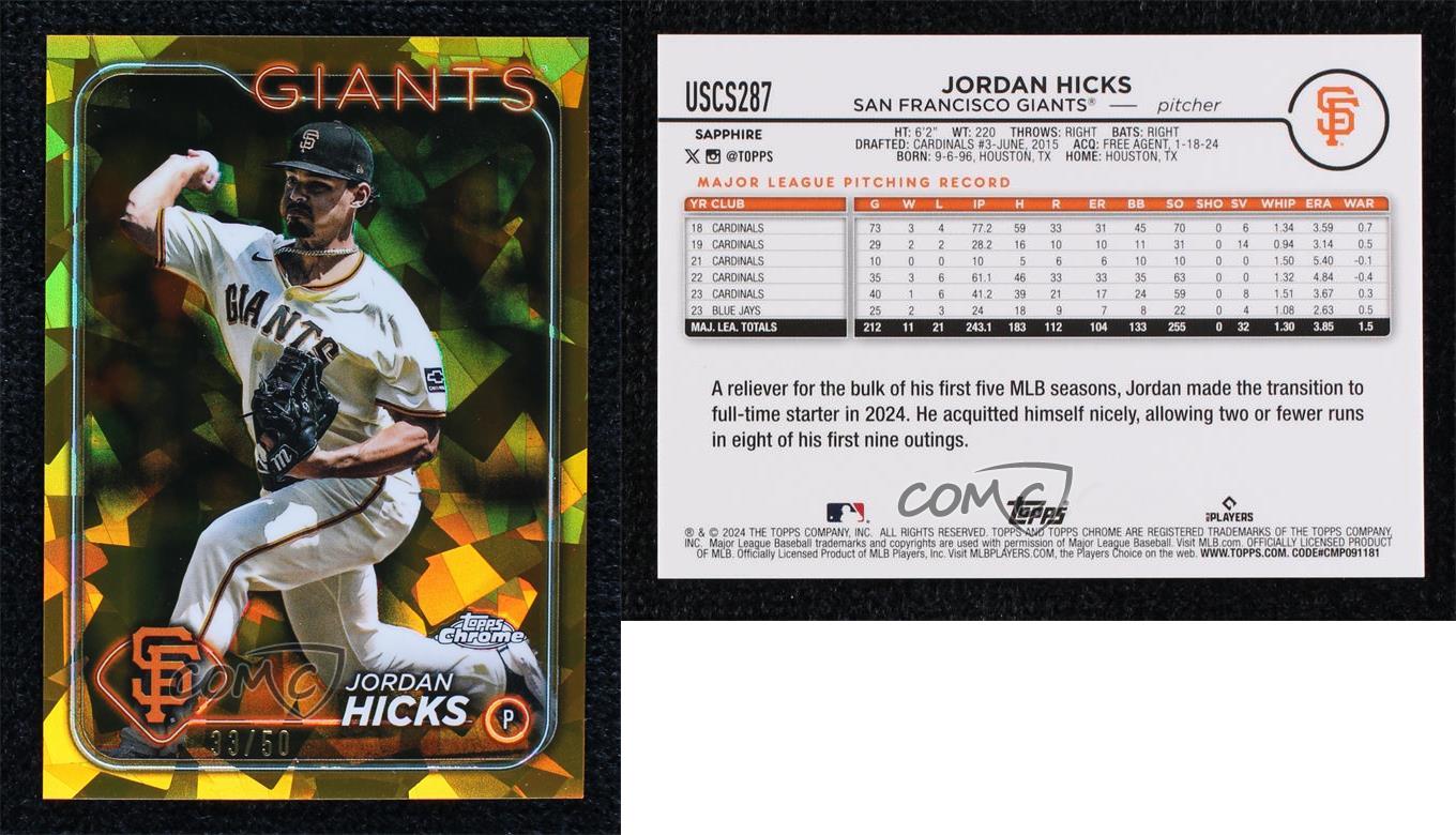 2024 Topps Chrome Sapphire Gold /50 Jordan Hicks USCS287